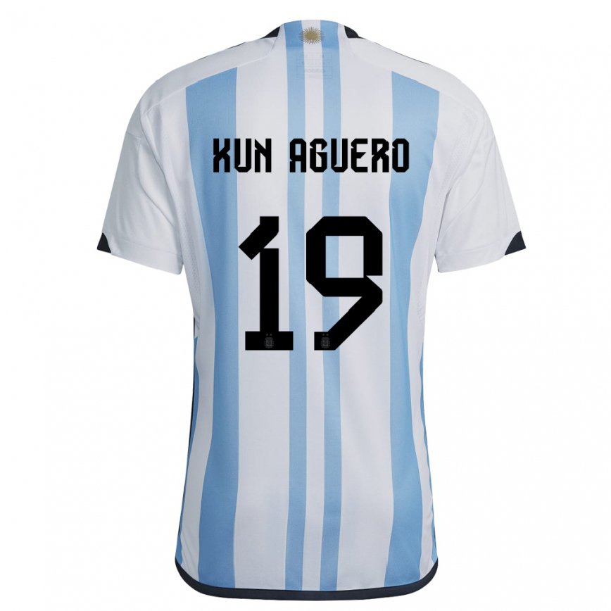 キッズアルゼンチンセルヒオ・アグエロ#19ホワイトスカイブルーホームシャツ22-24ジャージー