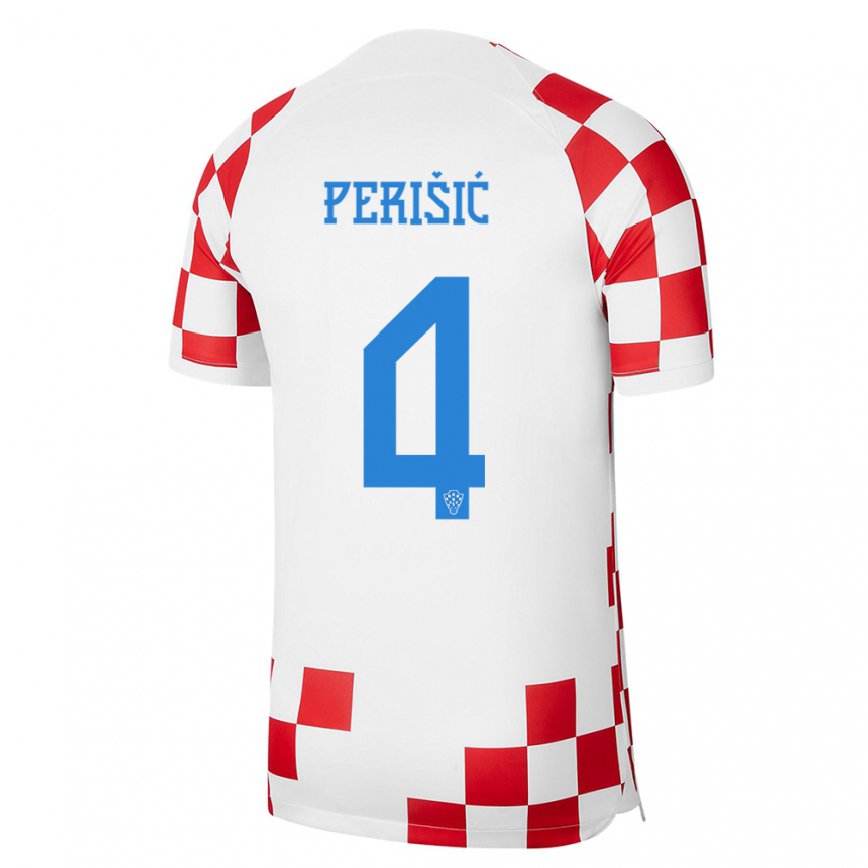 キッズクロアチアイヴァン・ペリシッチ#4レッド ホワイトホームシャツ22-24ジャージー