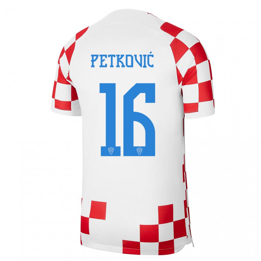 キッズクロアチアブルーノ・ペトコヴィッチ#16レッド ホワイトホームシャツ22-24ジャージー