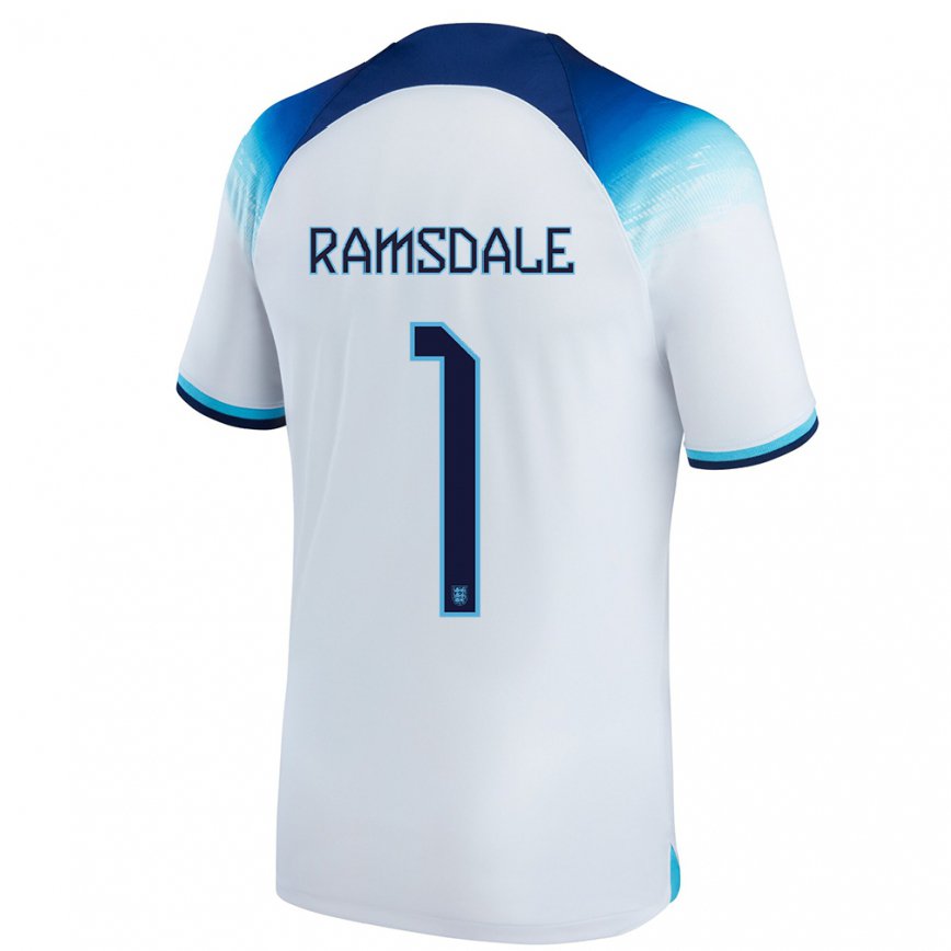 キッズイングランドアーロン・ラムズデール#1ホワイト ブルーホームシャツ22-24ジャージー