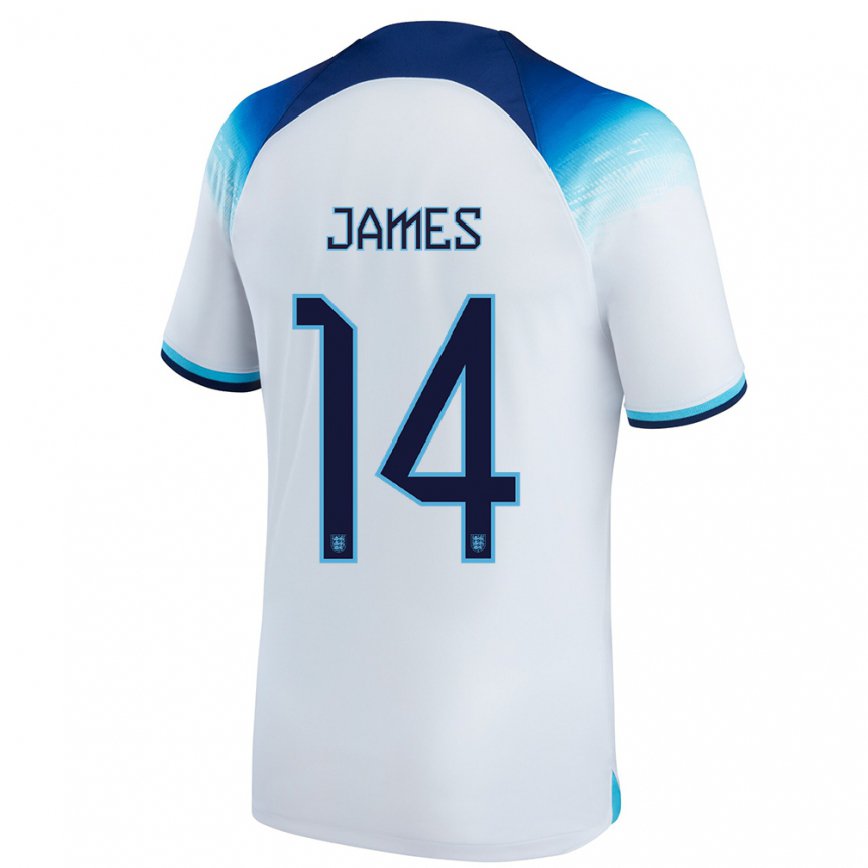 キッズイングランドリース・ジェイムズ#14ホワイト ブルーホームシャツ22-24ジャージー