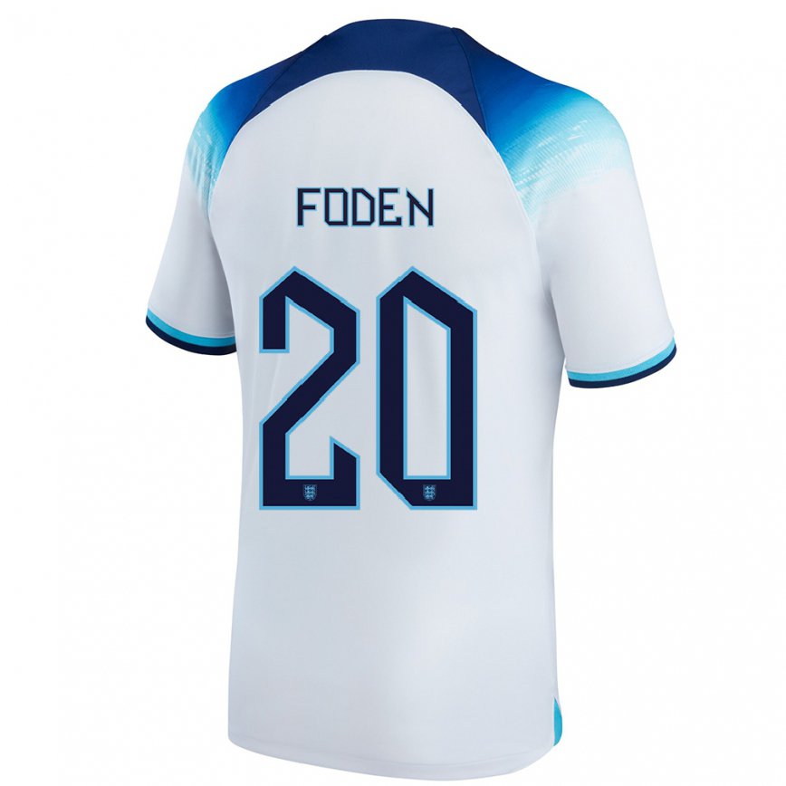 キッズイングランドフィル・フォーデン#20ホワイト ブルーホームシャツ22-24ジャージー