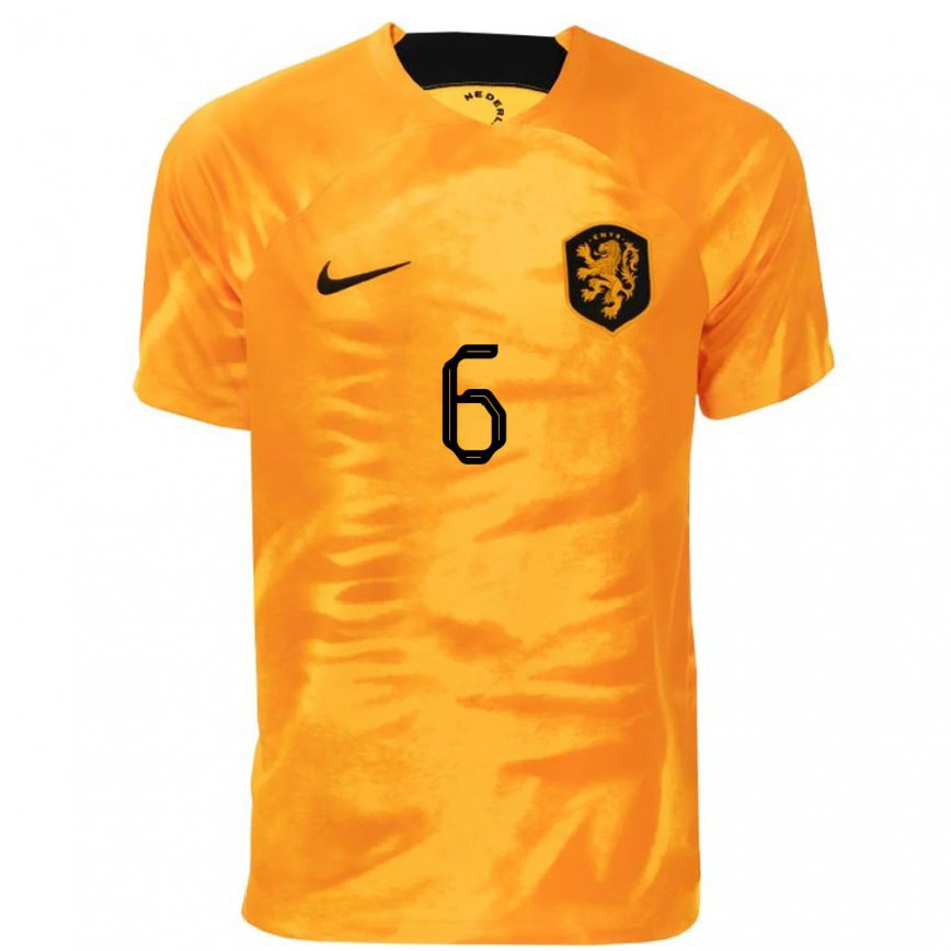 キッズオランダステファン・デ・フライ#6レーザーオレンジホームシャツ22-24ジャージー
