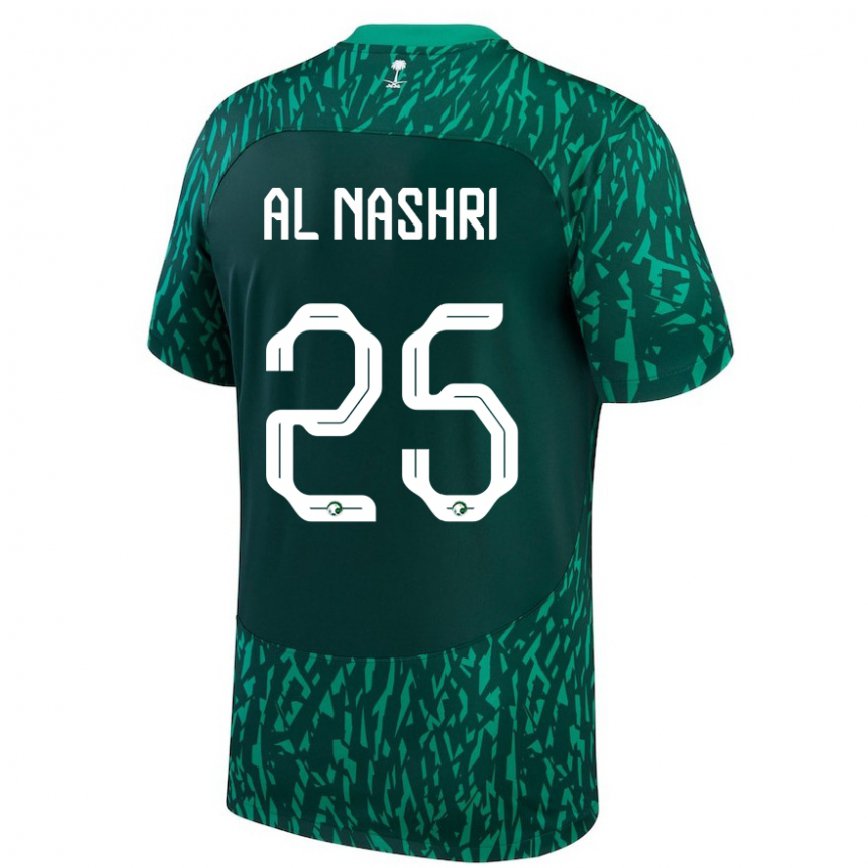キッズサウジアラビアアワド・アル・ナシュリ#25濃い緑色アウェイシャツ22-24ジャージー