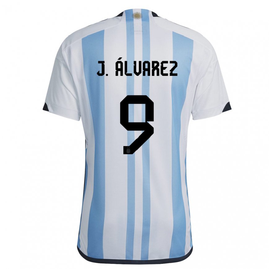 メンズアルゼンチンフリアン・アルバレス#9ホワイトスカイブルーホームシャツ22-24ジャージー