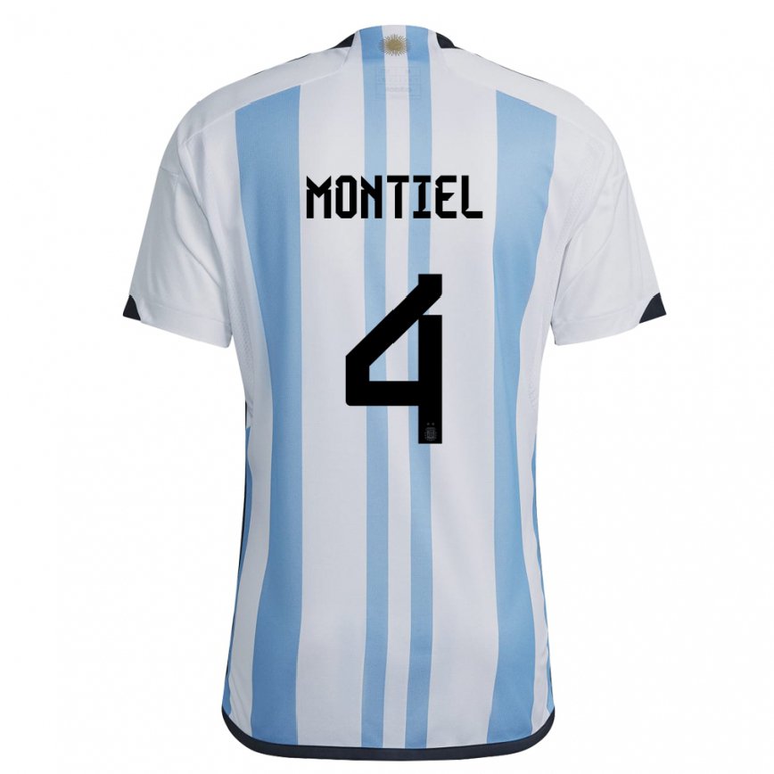 レディースアルゼンチンゴンサロ・モンティエル#4ホワイトスカイブルーホームシャツ22-24ジャージー