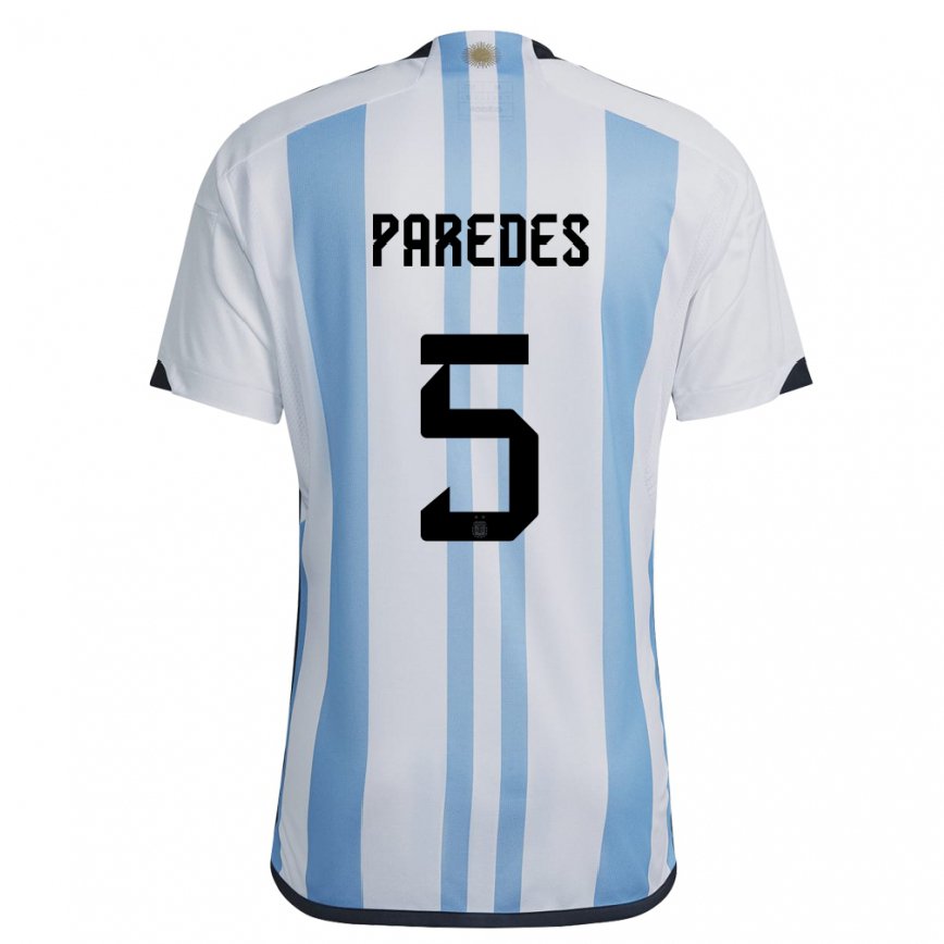 レディースアルゼンチンレアンドロ・パレデス#5ホワイトスカイブルーホームシャツ22-24ジャージー