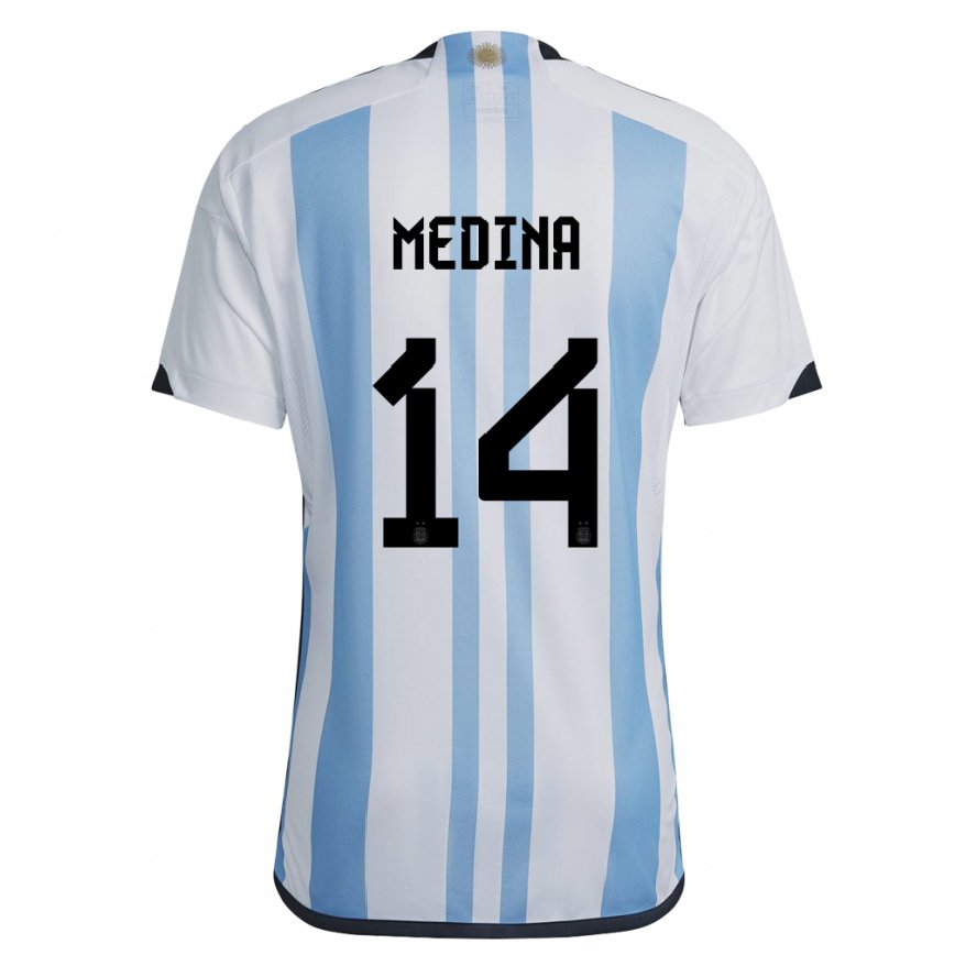 レディースアルゼンチンファクンド・メディナ#14ホワイトスカイブルーホームシャツ22-24ジャージー