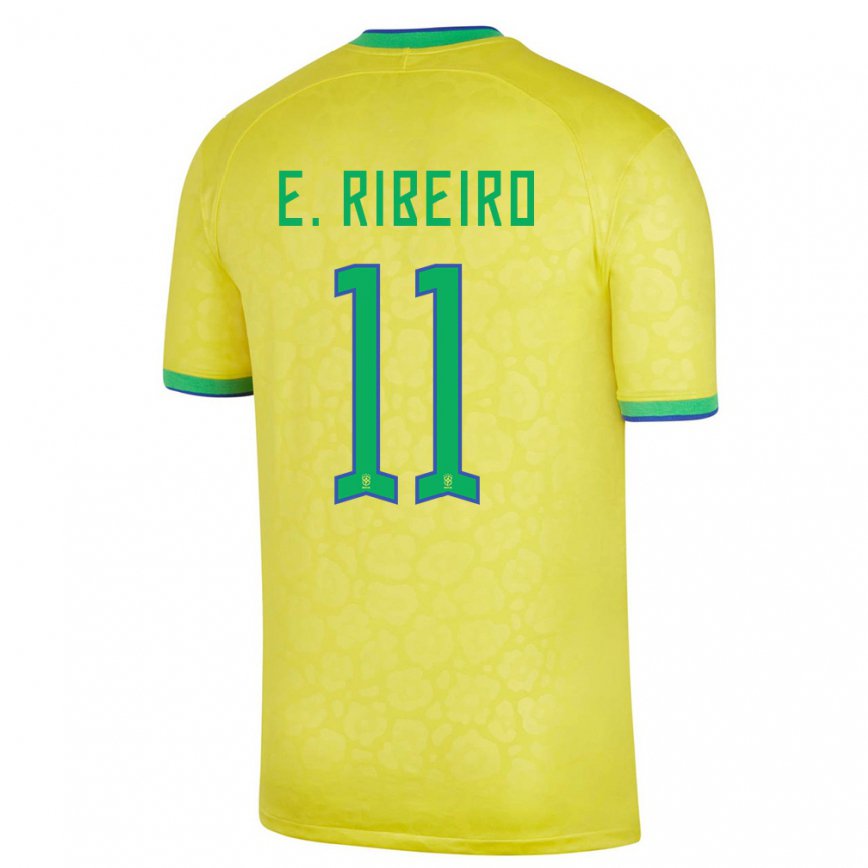 レディースブラジルエヴェルトン・リベイロ#11イエローホームシャツ22-24ジャージー