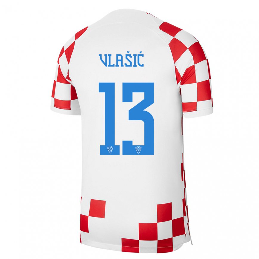 レディースクロアチアニコラ・ヴラシッチ#13レッド ホワイトホームシャツ22-24ジャージー