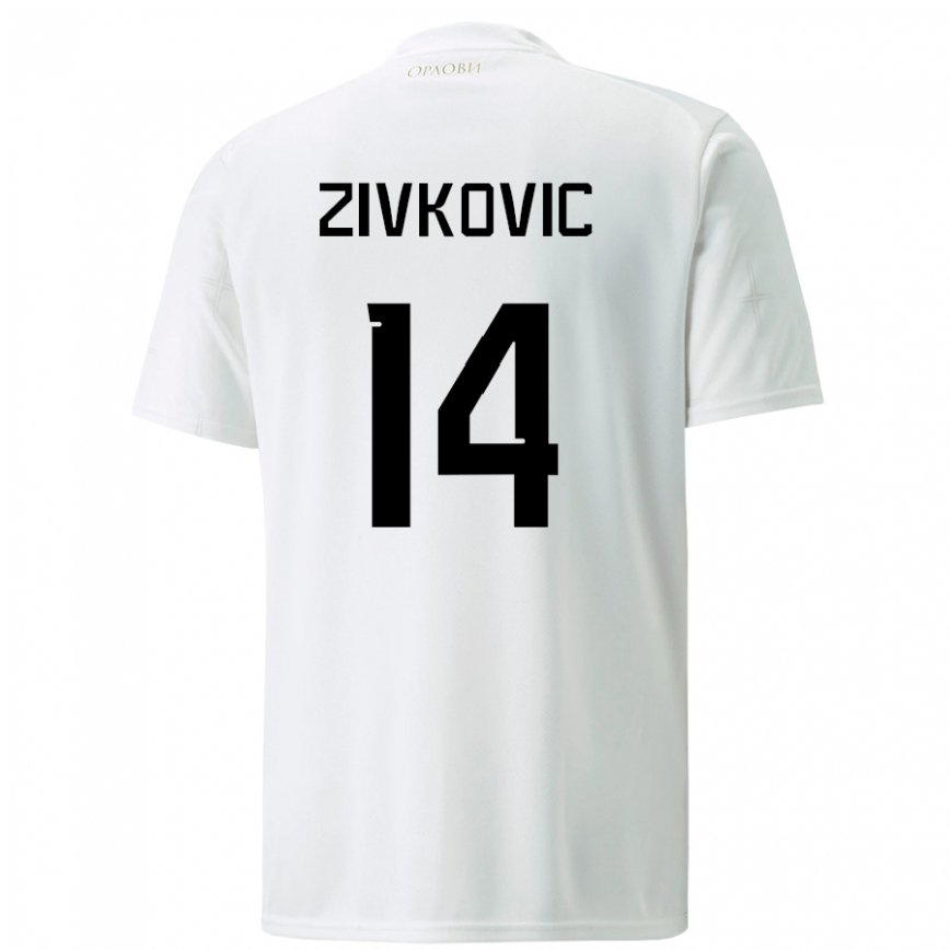 レディースセルビアアンドリヤ・ジヴコヴィッチ#14ホワイトアウェイシャツ22-24ジャージー