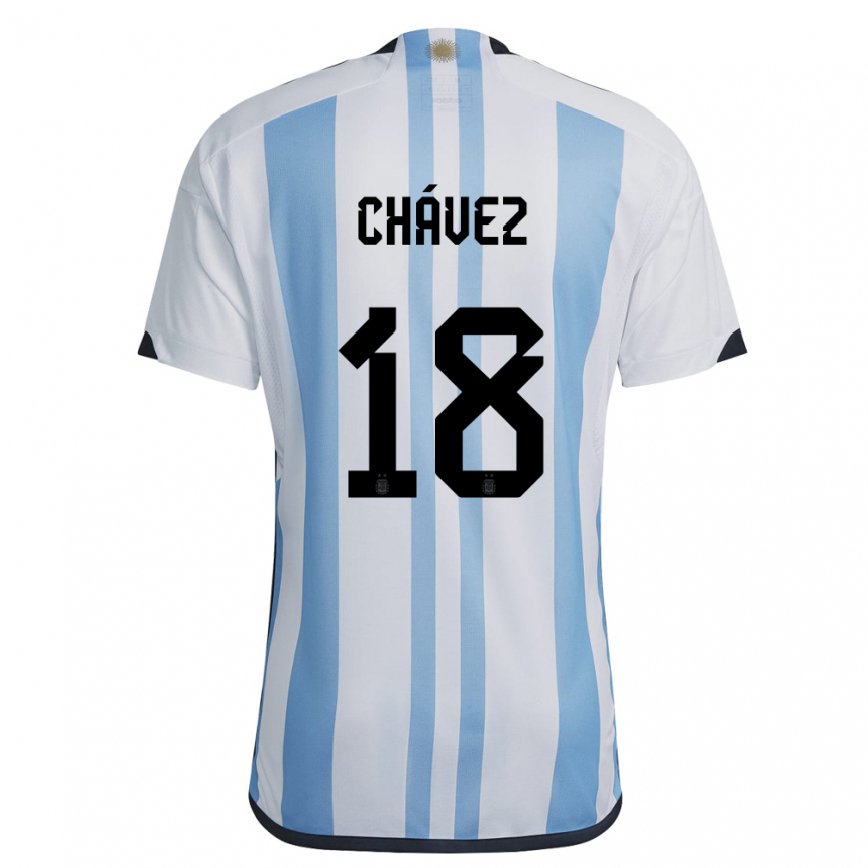 キッズアルゼンチンマリア・ガブリエラ・チャベス・コルメナレス#18ホワイトスカイブルーホームシャツ22-24ジャージー