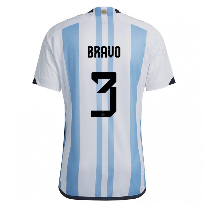 キッズアルゼンチンクラウディオ・ブラーボ#3ホワイトスカイブルーホームシャツ22-24ジャージー