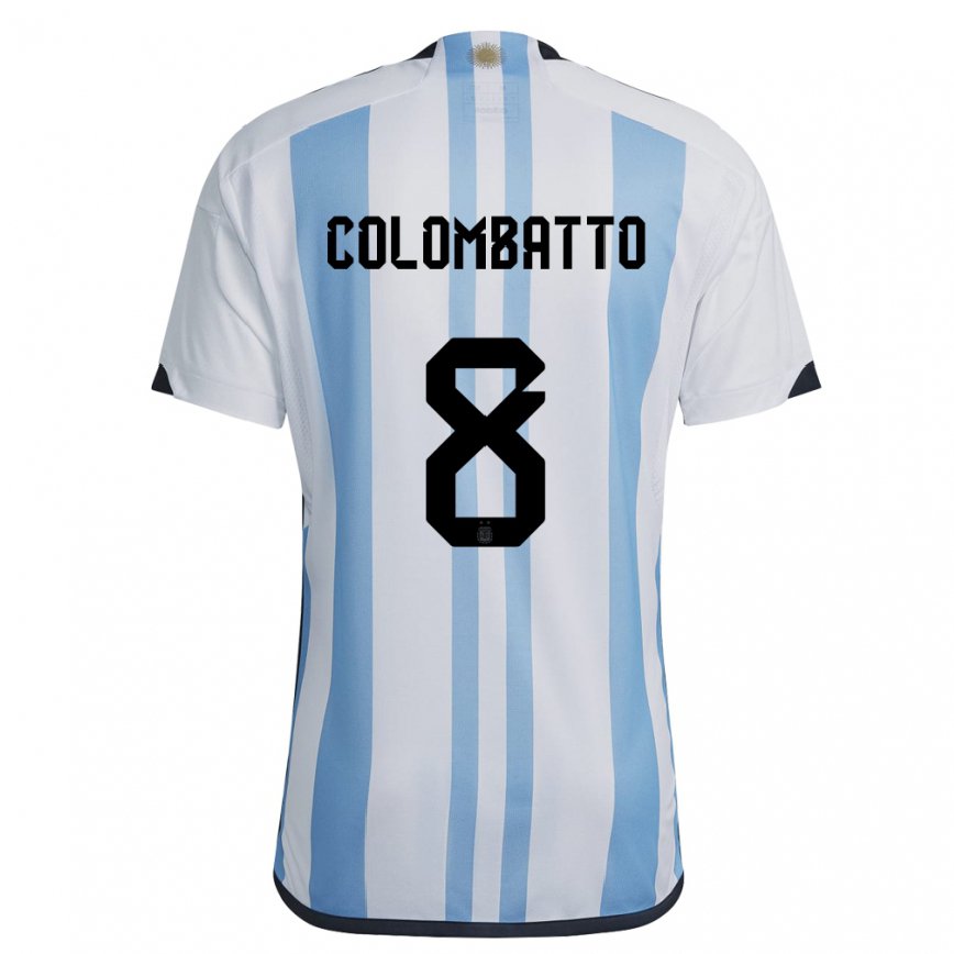 キッズアルゼンチンサンティアゴ・コロンバト#8ホワイトスカイブルーホームシャツ22-24ジャージー