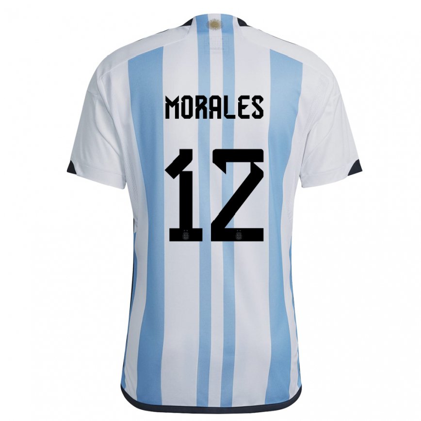 キッズアルゼンチンラウタロ・モラレス#12ホワイトスカイブルーホームシャツ22-24ジャージー