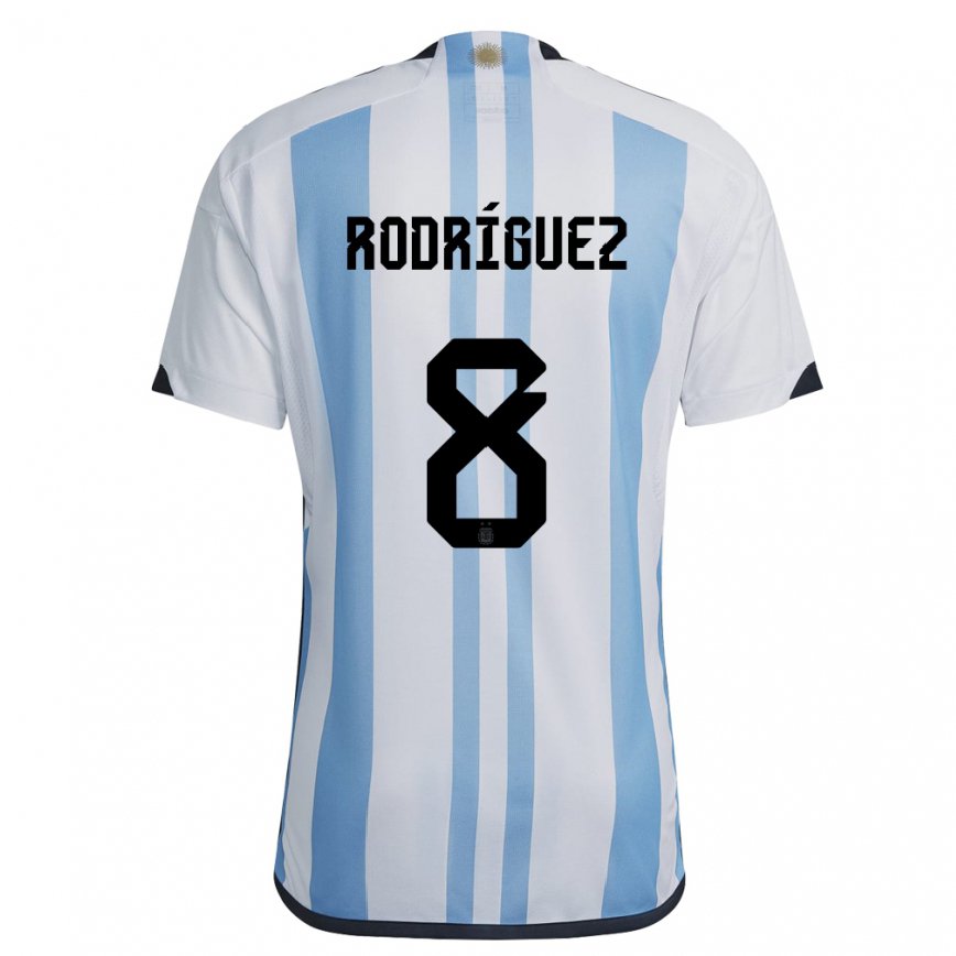キッズアルゼンチンアグスティン・ロドリゲス#8ホワイトスカイブルーホームシャツ22-24ジャージー