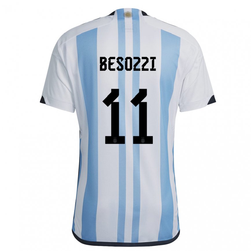 キッズアルゼンチンルーカス・ベゾッツィ#11ホワイトスカイブルーホームシャツ22-24ジャージー