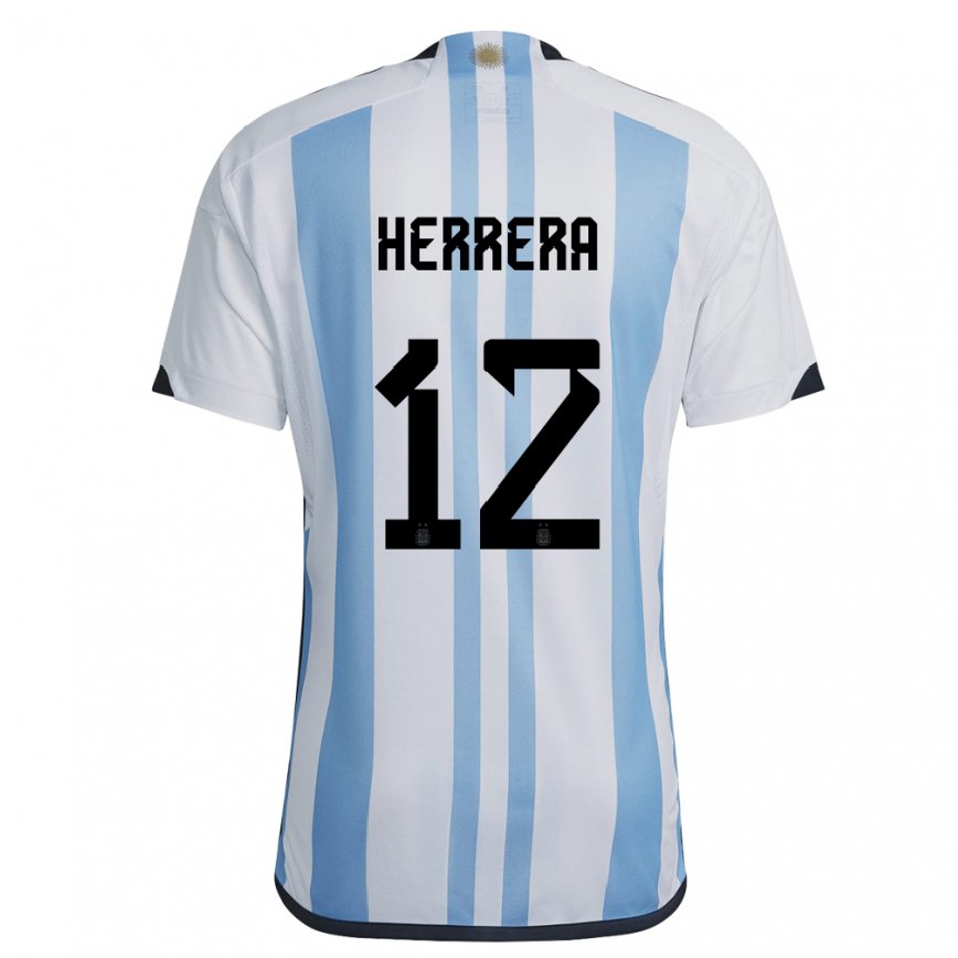 キッズアルゼンチンフランコ・ジャヴィア・エレーラ#12ホワイトスカイブルーホームシャツ22-24ジャージー