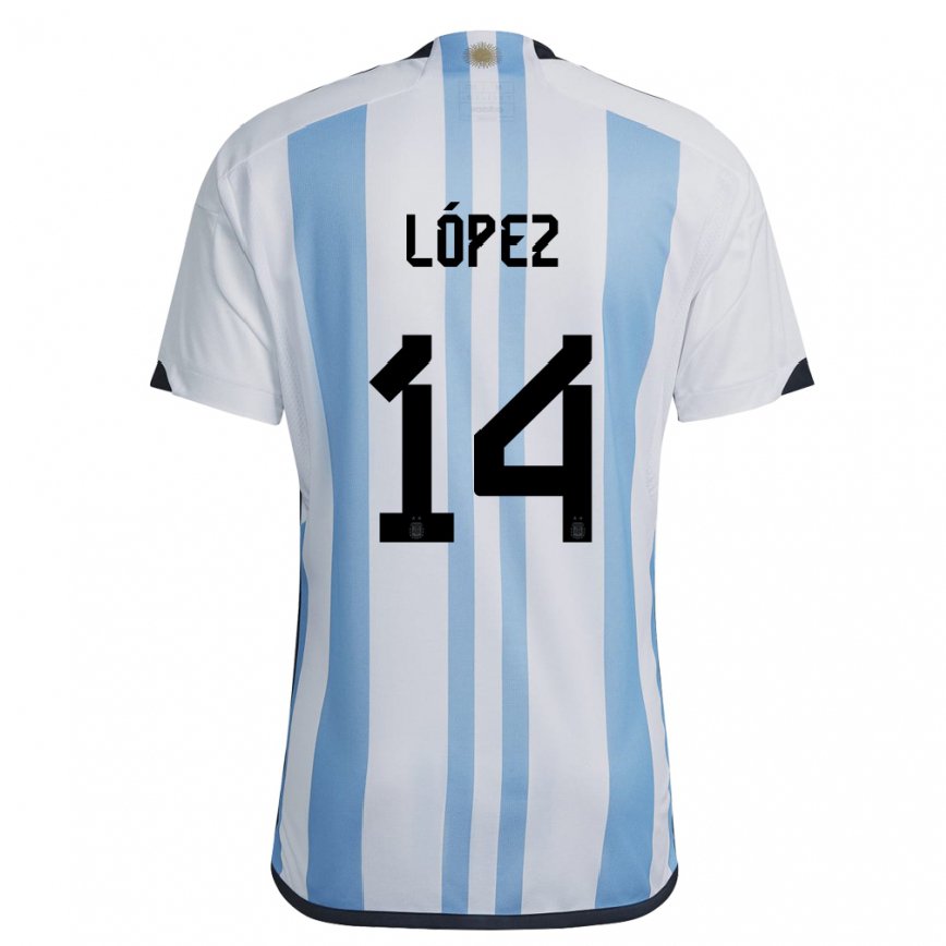 キッズアルゼンチンラウタロ・ロペス#14ホワイトスカイブルーホームシャツ22-24ジャージー