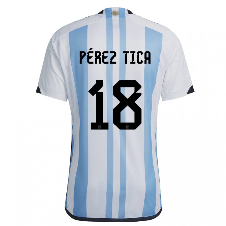 キッズアルゼンチンジェレミアス・ペレス・ティカ#18ホワイトスカイブルーホームシャツ22-24ジャージー