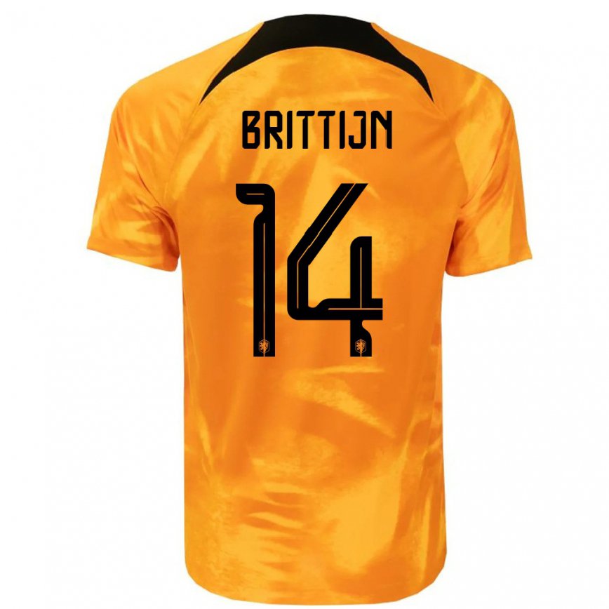 キッズオランダフィリップ・ブリティン#14レーザーオレンジホームシャツ22-24ジャージー