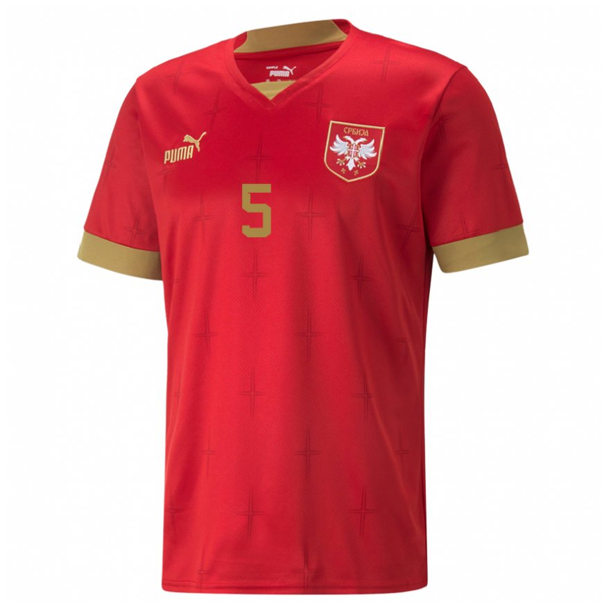 キッズセルビアステファン・レコヴィッチ#5赤ホームシャツ22-24ジャージー