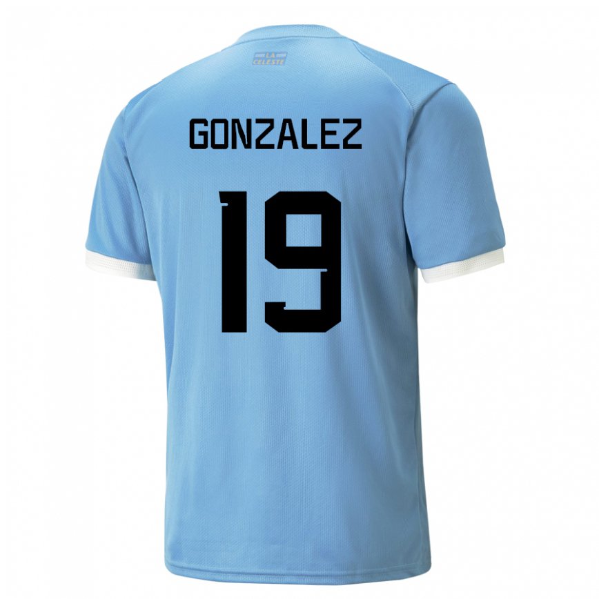 キッズウルグアイルチアーノ・ゴンザレス#19青いホームシャツ22-24ジャージー