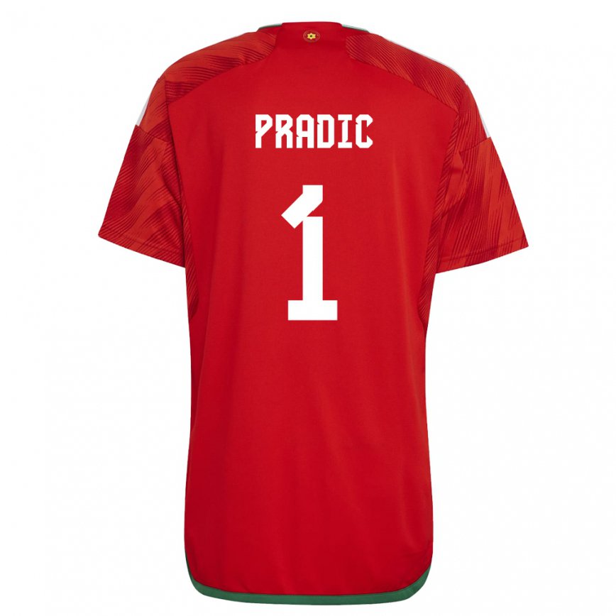 キッズウェールズジェームズ・プラディック#1赤ホームシャツ22-24ジャージー