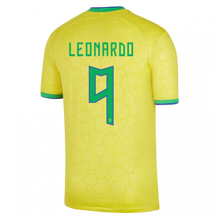 キッズブラジルマルコス・レオナルド#9黄色ホームシャツ22-24ジャージー