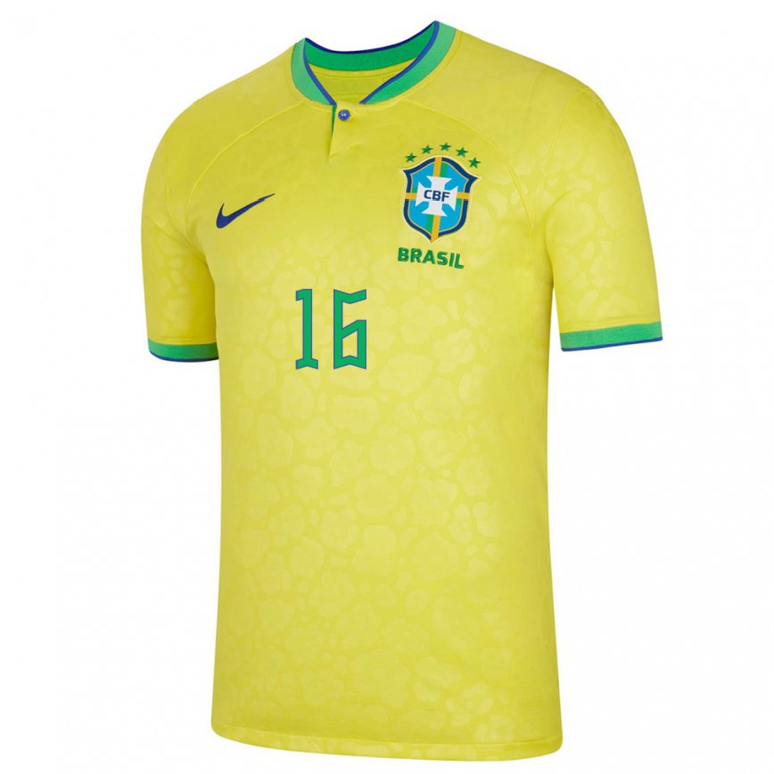 キッズブラジルパトリック#16黄色ホームシャツ22-24ジャージー
