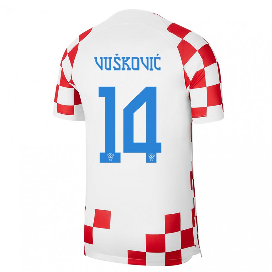 キッズクロアチアマリオ・ヴシュコヴィッチ#14赤 白ホームシャツ22-24ジャージー