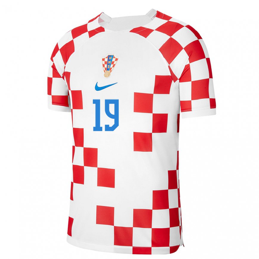 キッズクロアチアアントニオ・ブラザノビッチ#19赤 白ホームシャツ22-24ジャージー