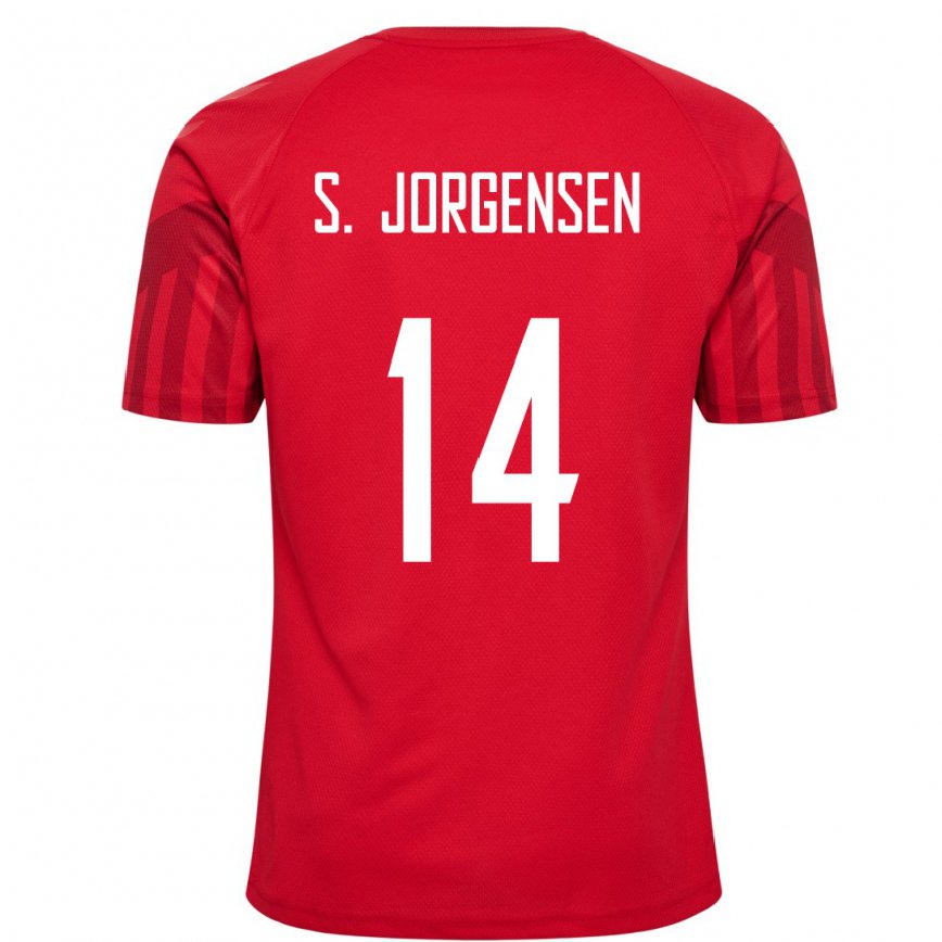 キッズデンマークセバスティアン・ヨルゲンセン#14赤ホームシャツ22-24ジャージー