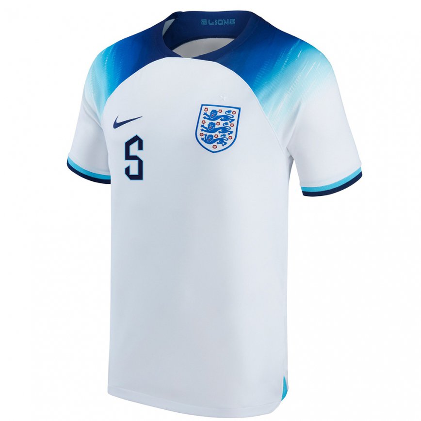 キッズイングランドベン・ネルソン#5白青ホームシャツ22-24ジャージー