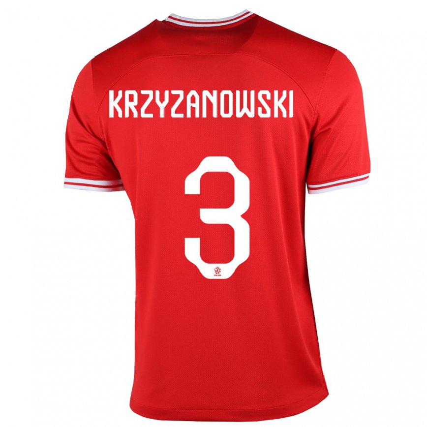 キッズポーランドヤクブ・クジザノフスキ#3赤アウェイシャツ22-24ジャージー