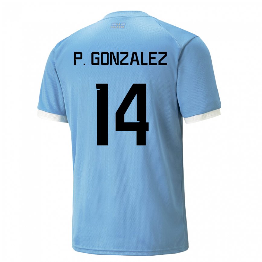 メンズウルグアイピラール・ゴンザレス#14青いホームシャツ22-24ジャージー