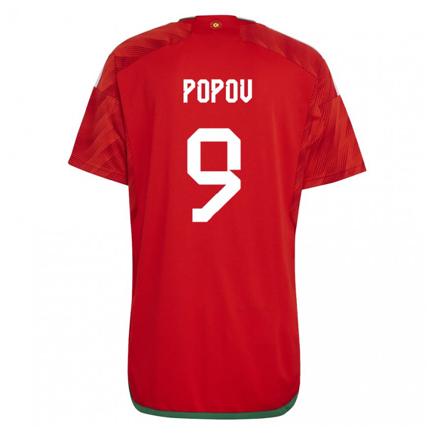メンズウェールズクリストファー・ポポフ#9赤ホームシャツ22-24ジャージー