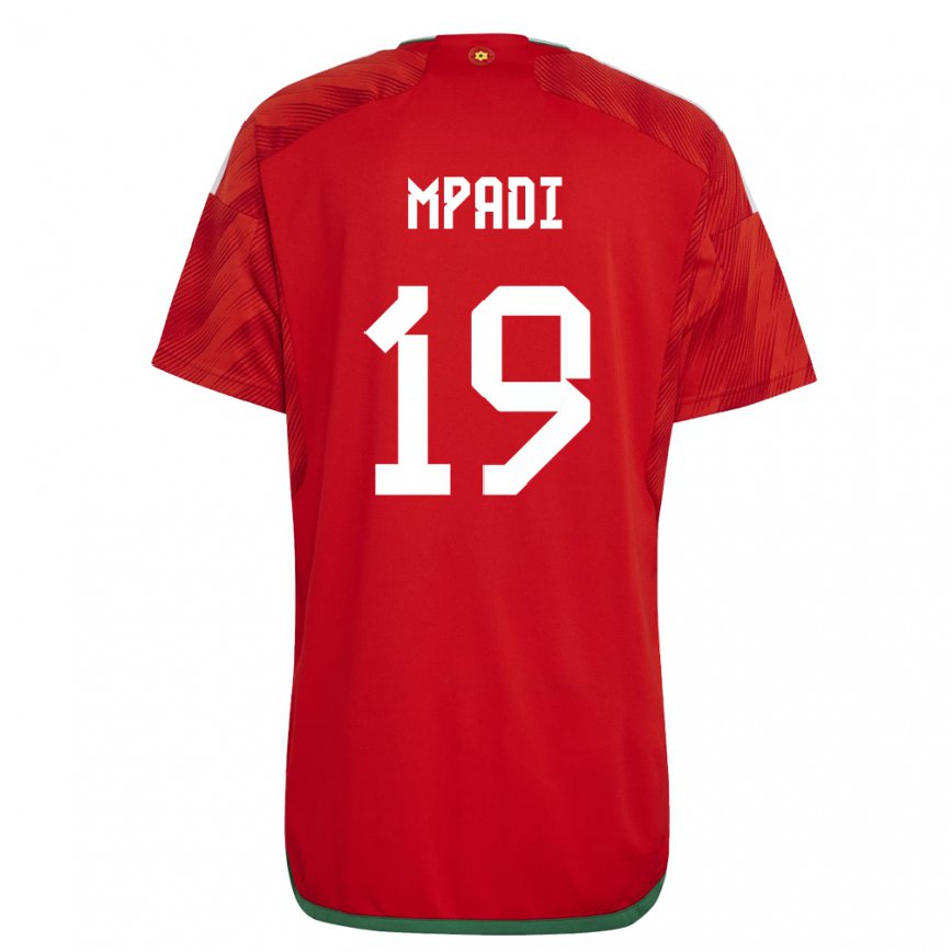 メンズウェールズジャフェット・ムパディ#19赤ホームシャツ22-24ジャージー