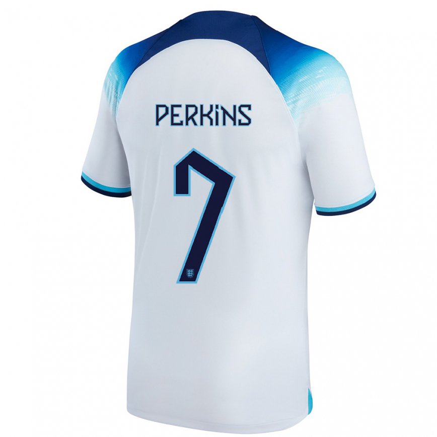メンズイングランドソニー・パーキンス#7白青ホームシャツ22-24ジャージー