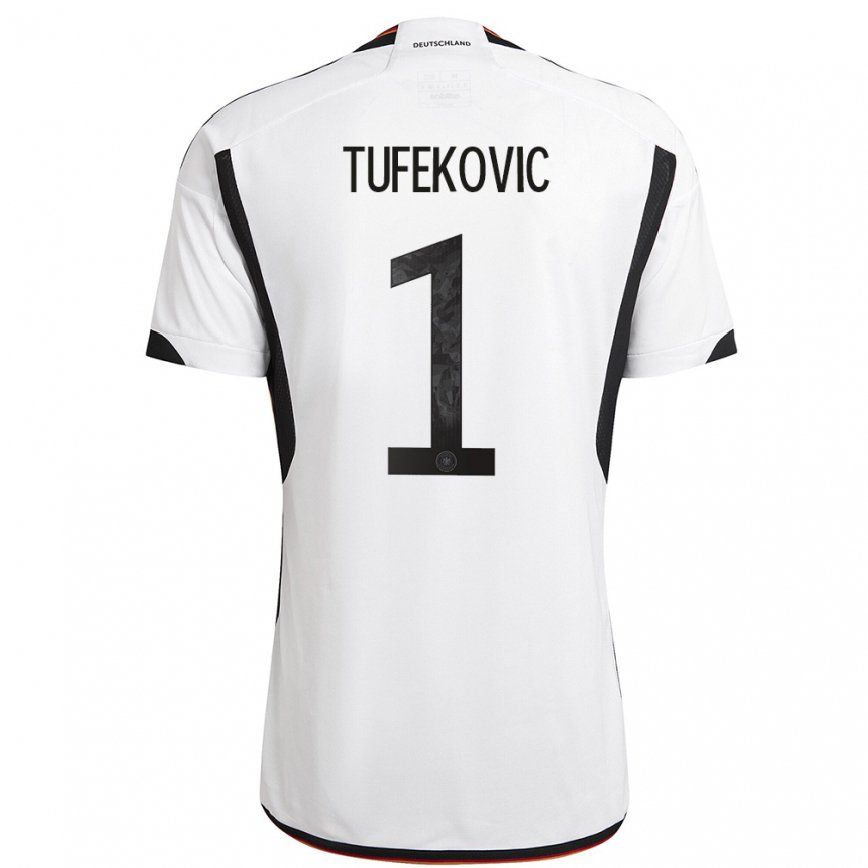 メンズドイツマルチナ・トゥフェコビッチ#1白黒ホームシャツ22-24ジャージー