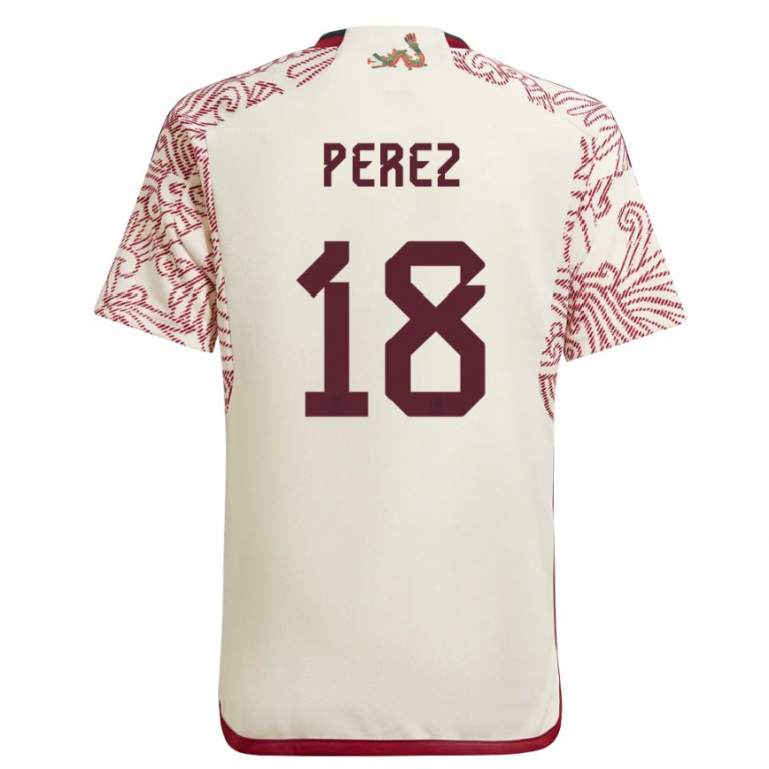 メンズメキシコジョナサン・ペレス#18ワンダーホワイトレッドアウェイシャツ22-24ジャージー