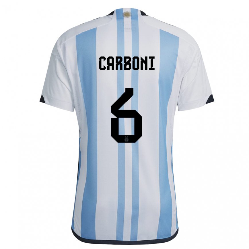 レディースアルゼンチンフランコ・エセキエル・カルボーニ#6ホワイトスカイブルーホームシャツ22-24ジャージー