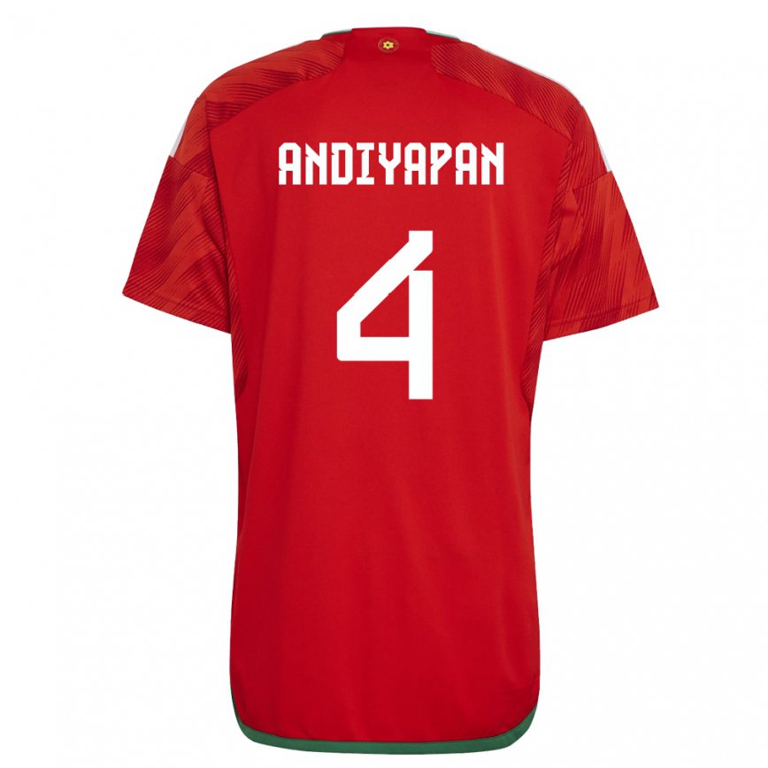 レディースウェールズウィリアム・アンディヤパン#4赤ホームシャツ22-24ジャージー