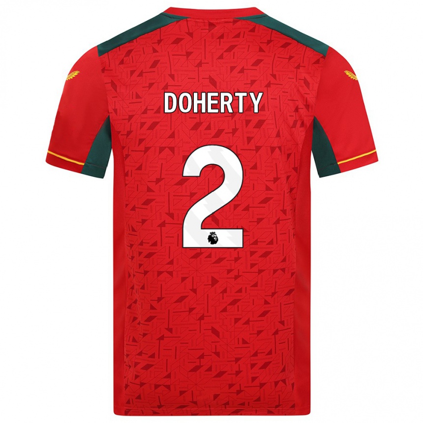 キッズフットボールマット・ドハーティ#2赤アウェイシャツ2023/24ジャージーユニフォーム