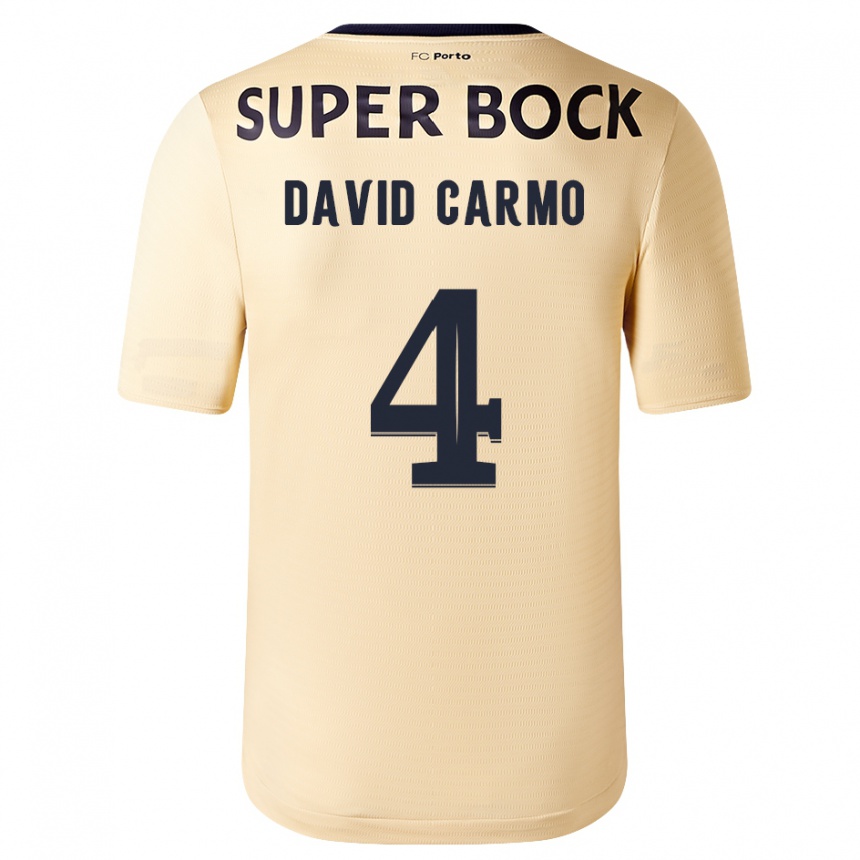 キッズフットボールダヴィド・カルモ#4ベージュゴールドアウェイシャツ2023/24ジャージーユニフォーム