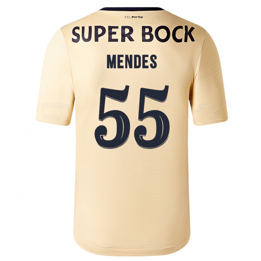 キッズフットボールジョアン・メンデス#55ベージュゴールドアウェイシャツ2023/24ジャージーユニフォーム