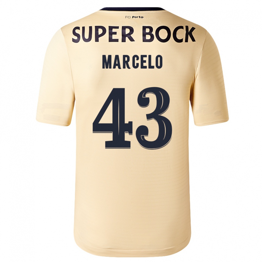 キッズフットボールジョアン・マルセロ#43ベージュゴールドアウェイシャツ2023/24ジャージーユニフォーム