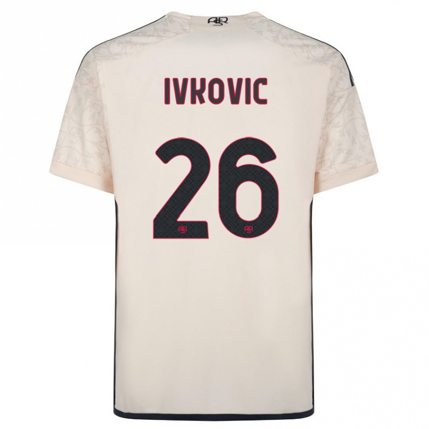 キッズフットボールマテ・イヴコヴィッチ#26オフホワイトアウェイシャツ2023/24ジャージーユニフォーム