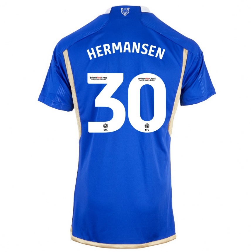 メンズフットボールマッツ・ハーマンセン#30ロイヤルブルーホームシャツ2023/24ジャージーユニフォーム