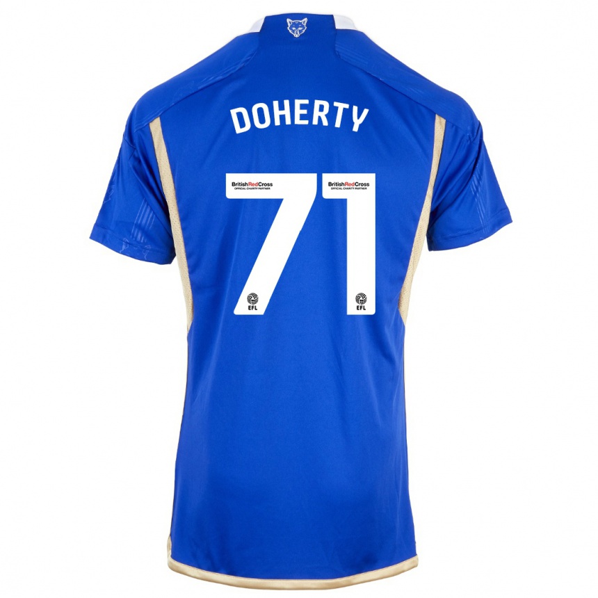 メンズフットボールアーロ・ドハティ#71ロイヤルブルーホームシャツ2023/24ジャージーユニフォーム